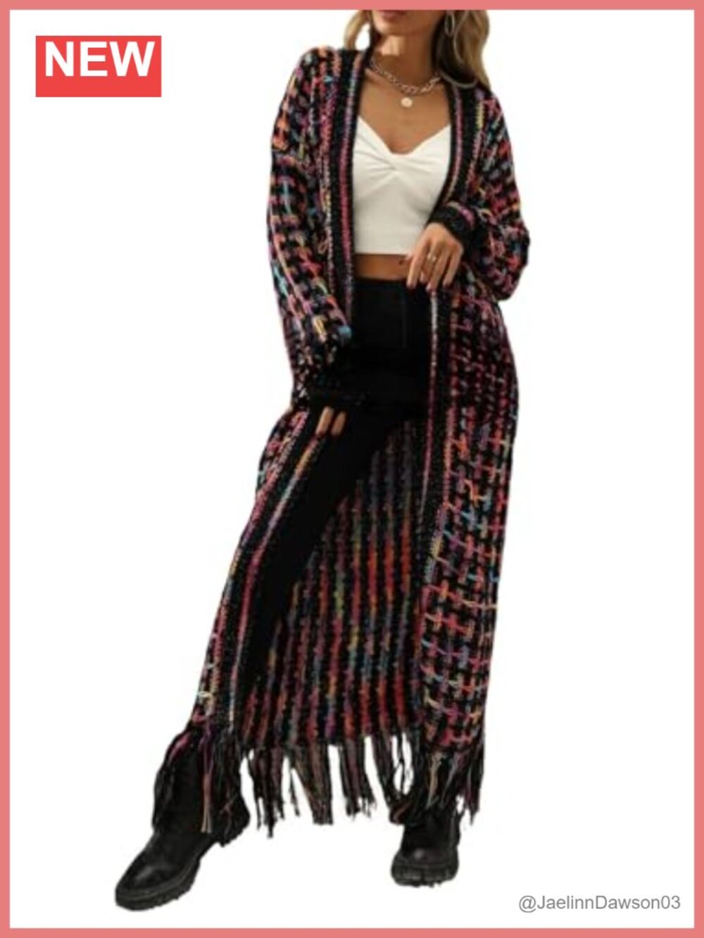 Womens Long Cardigan Sweater Boho Fringe Tassels Open Front Chunky Knit Coat